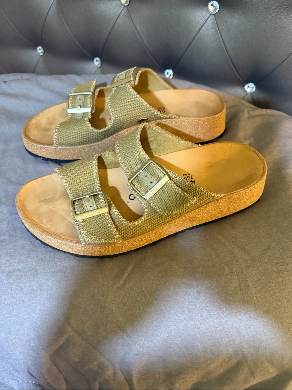 Women's Olive Green Double-Buckle Cork Slide Sandals